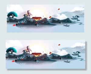 唯美水彩渐变新中式banner