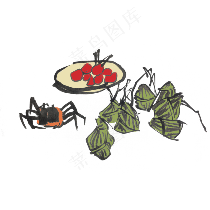 端午节水墨风手绘重彩粽子(4000X4000(DPI:300))psd模版下载
