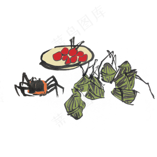 端午节水墨风手绘重彩粽子