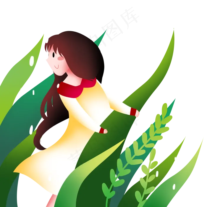 谷雨看雨景的小女孩