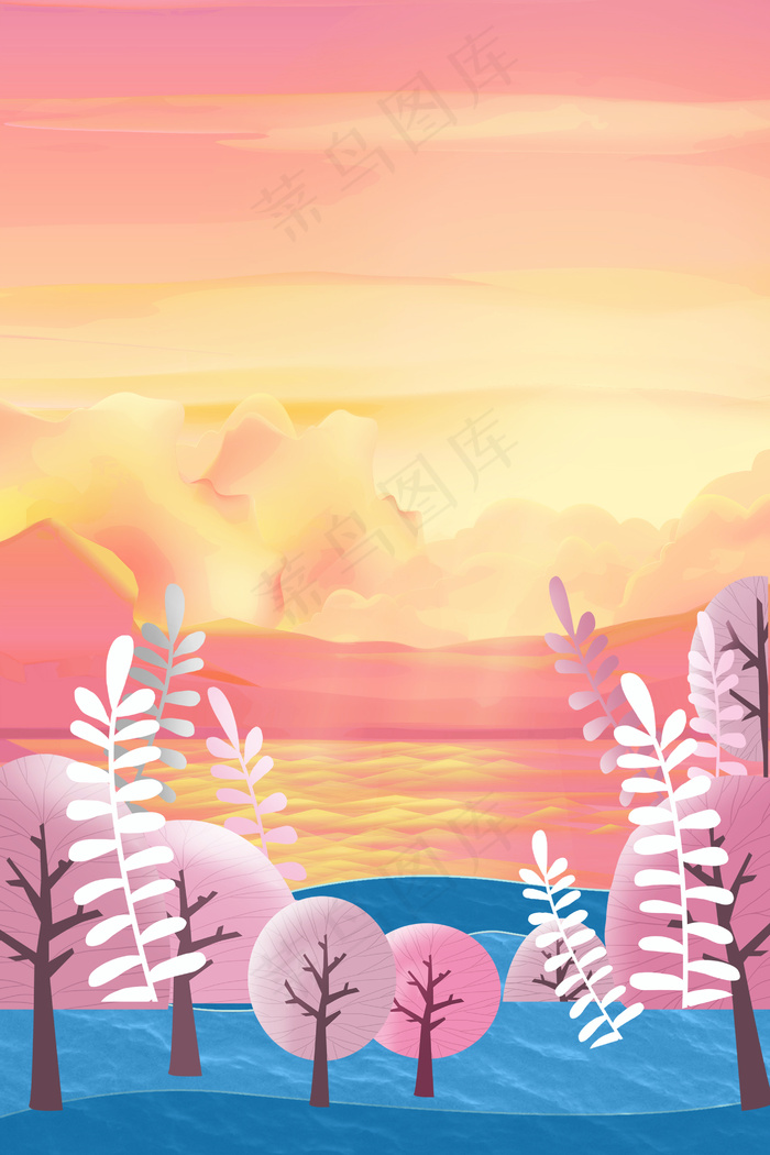 手绘卡通小清新唯美渐变色风景(2791*4185px 	      )psd模版下载