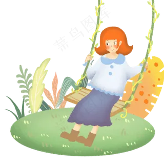 春分荡秋千的小女孩,免抠元素