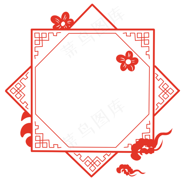红色花朵祥云贴花边框,免抠元素
