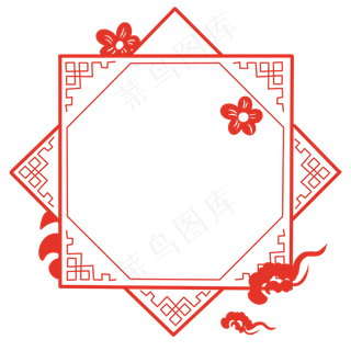 红色花朵祥云贴花边框,免抠元素