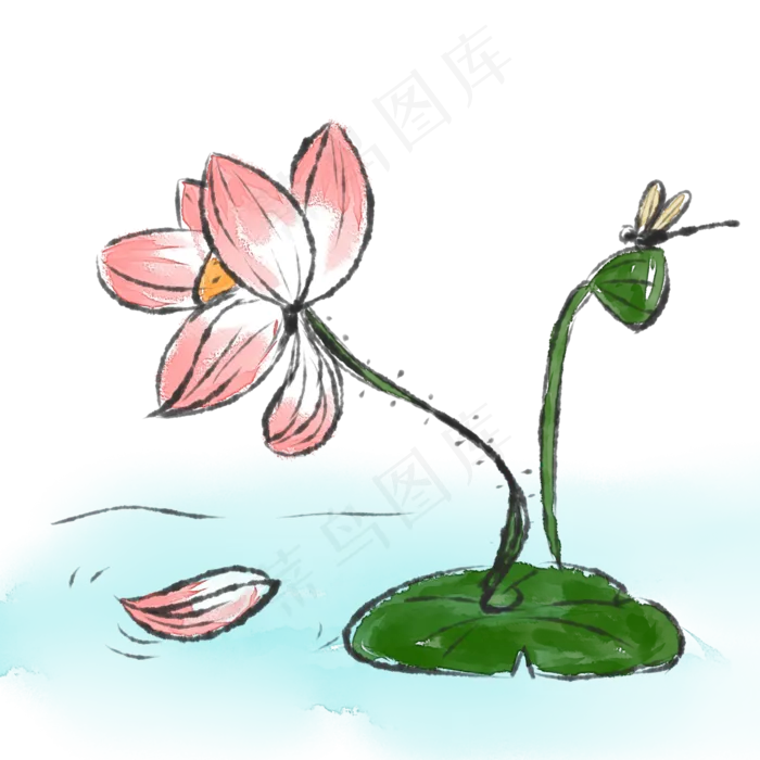 手绘中国风水墨荷花透明底免抠(2000X2000(DPI:299))psd模版下载