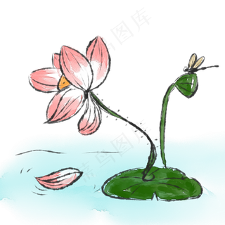 手绘中国风水墨荷花透明底免抠