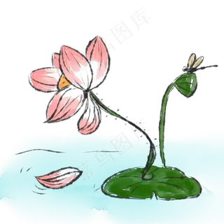 手绘中国风水墨荷花透明底免抠
