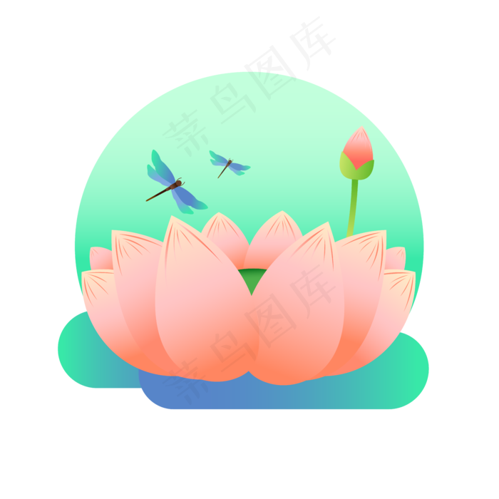 荷花蜻蜓花苞手绘唯美浪漫可商用