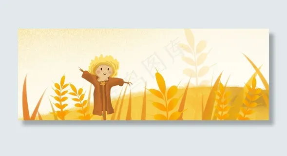 金色芒种稻草人丰收banner
