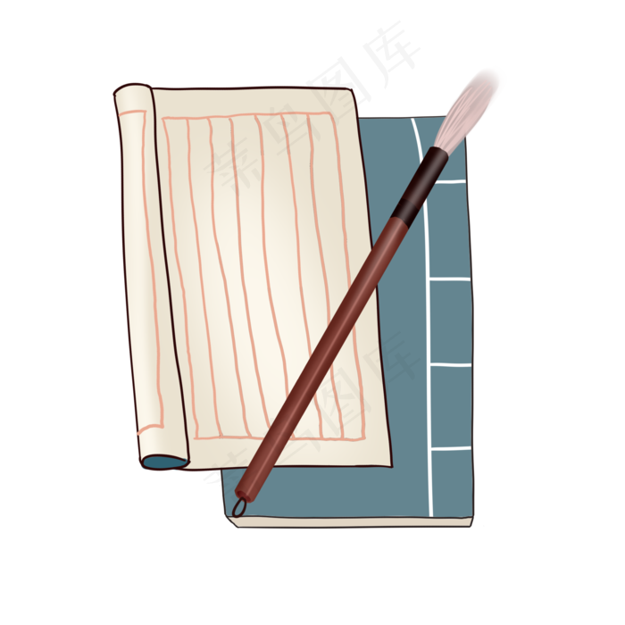 书籍记载毛笔纸上书本,免抠元素