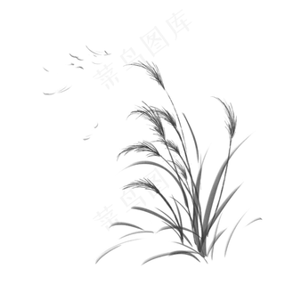 水墨风格中国风芦苇写意,免抠元素