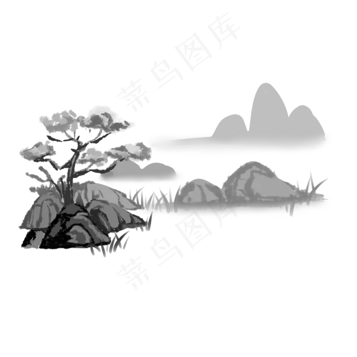水墨山水艺术画(3000X3000(DPI:300))psd模版下载