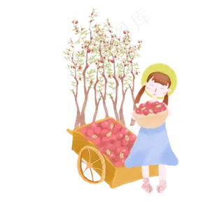 小女孩抱着水果免抠图