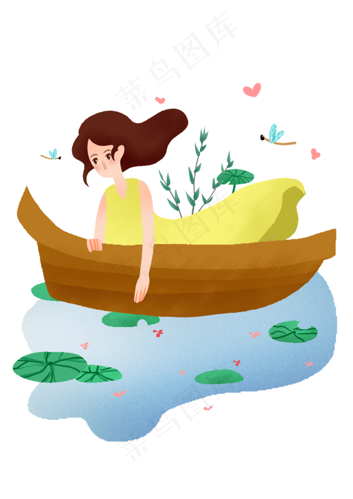 立夏划船的小女孩