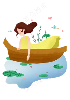 立夏划船的小女孩
