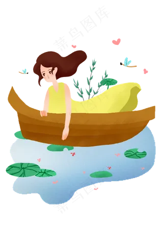 立夏划船的小女孩