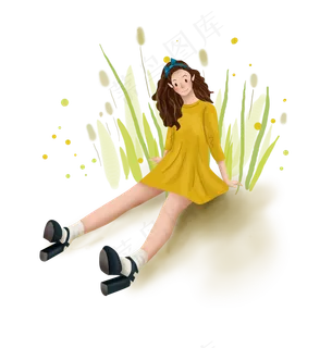 立秋秋天草丛里的女孩,免抠元素