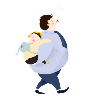 父亲节蓝色系父亲背儿子手绘