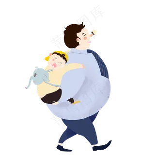 父亲节蓝色系父亲背儿子手绘