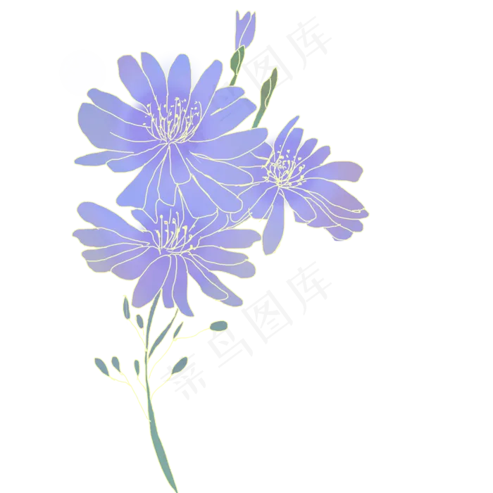 古风复古鎏金花卉紫色花(3000X3000(DPI:300))psd模版下载