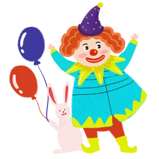 愚人节可爱小丑手绘人物PNG素材,免抠元素