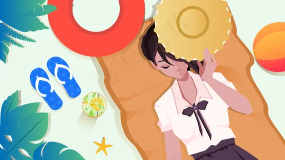 夏天海滩女生晒太阳 夏天海滩女生晒太阳