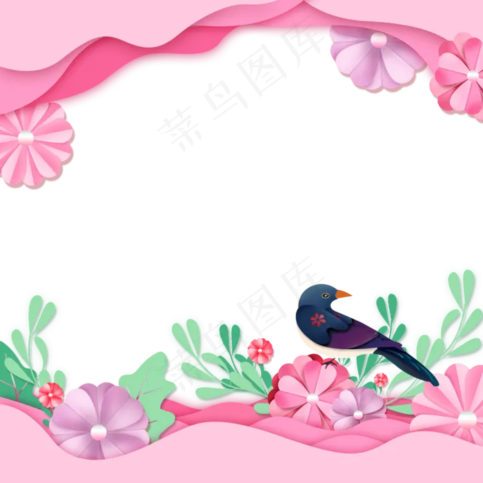 立体剪纸花鸟边框装饰,免抠元素(3543X5315(DPI:300))psd模版下载