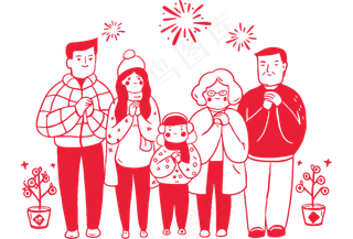 红色剪纸风格春节拜年免抠元素