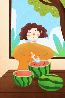 小清新夏季立夏吃西瓜