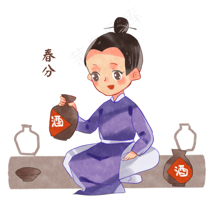 春分喝酒的小男孩,免抠元素