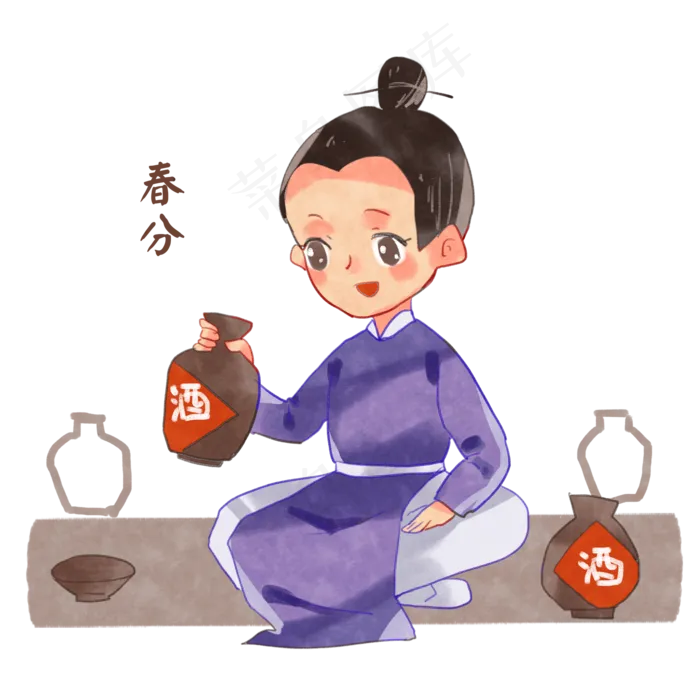 春分喝酒的小男孩,免抠元素