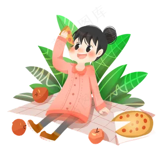 春分吃披萨的小女孩,免抠元素