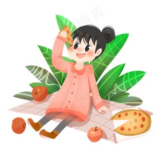 春分吃披萨的小女孩,免抠元素