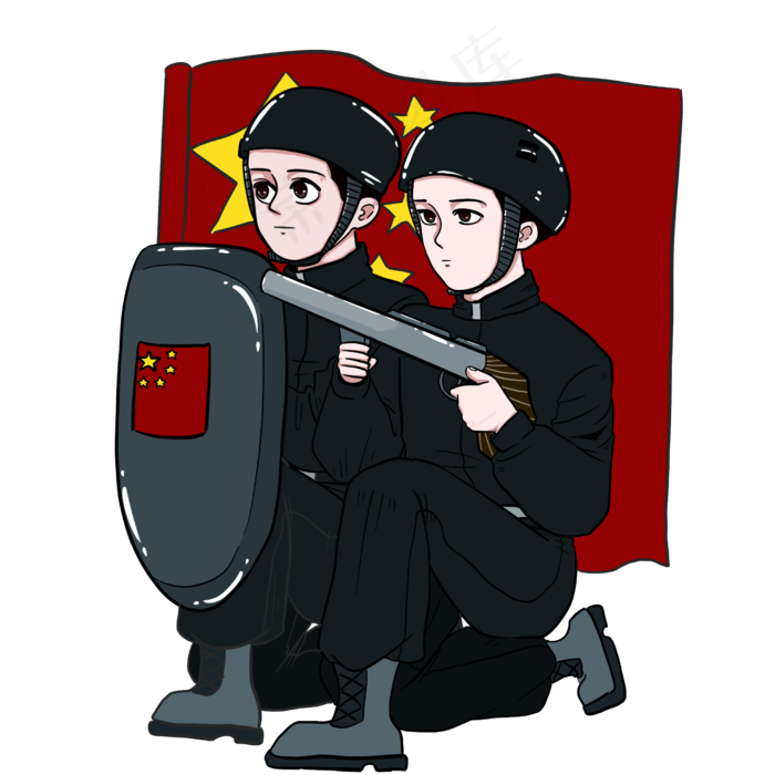 红色八一建军节拿着枪保卫国家的