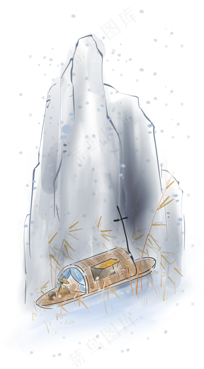 中国风船只上赏雪的人(2000X3623(DPI:300))psd模版下载