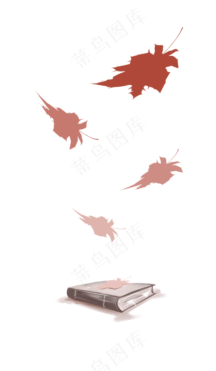红色书本枫叶飘落png(2000X3425(DPI:300))psd模版下载