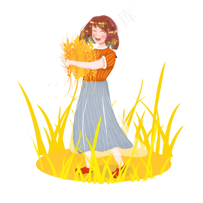 拾麦子芒种女孩png素材(2000X2000(DPI:300))psd模版下载