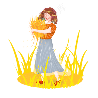 拾麦子芒种女孩png素材