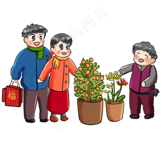 2019新年买年货系列卡通手绘Q版拜�,免抠元素