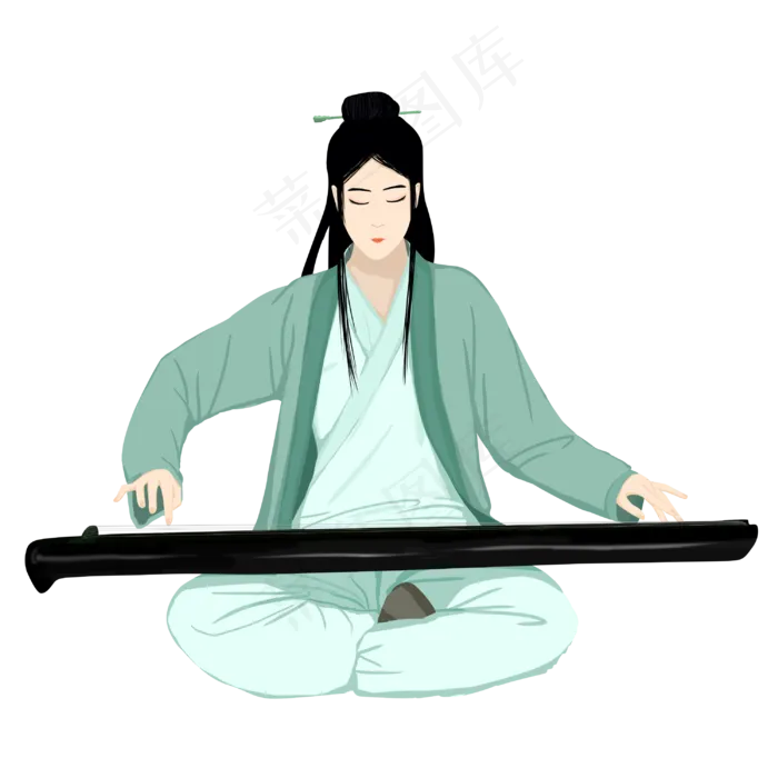 古风女人弹琴手绘高清图(3000X3000(DPI:300))psd模版下载