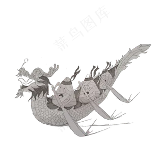 卡通手绘端午节赛龙舟铅笔画元素