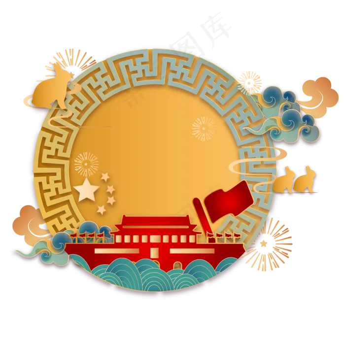 国潮月饼祥云兔子装饰(2000*2000px 300 dpi )ai矢量模版下载