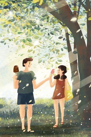 夏日小暑情侣一起吃冰棒场景