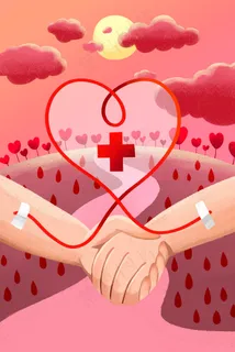 红色系卡通手绘风无偿献血配图