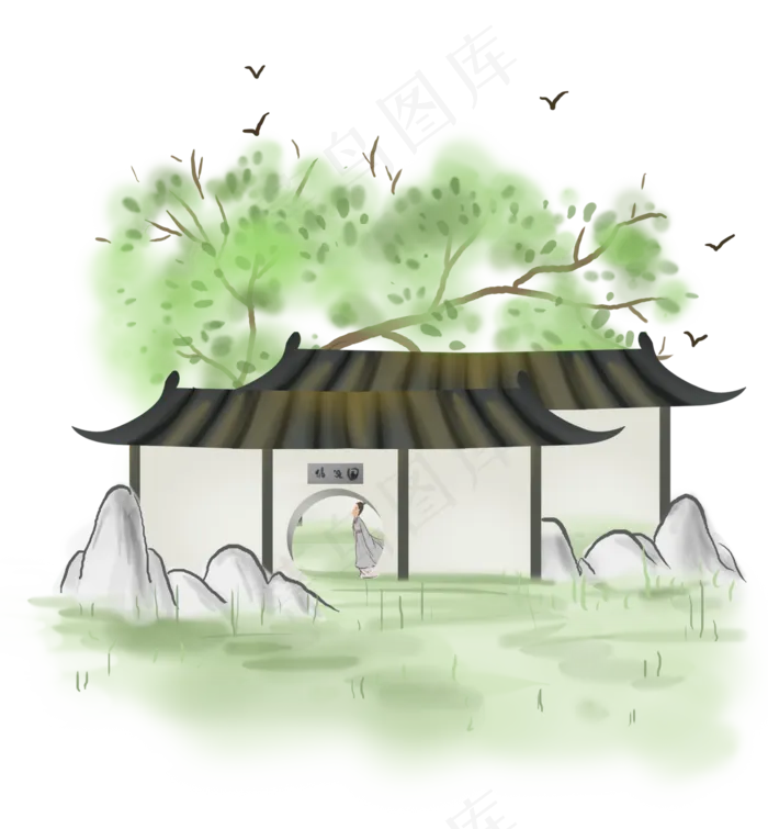 古风春天游园的古人,免抠元素(2000*2158px 300 dpi )psd模版下载