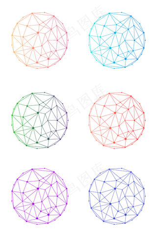 多色全色系渐变风科技感网络线条,免抠元素