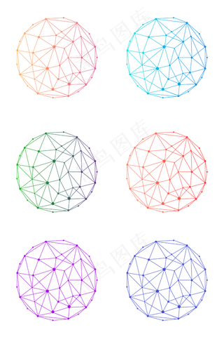 多色全色系渐变风科技感网络线条,免抠元素