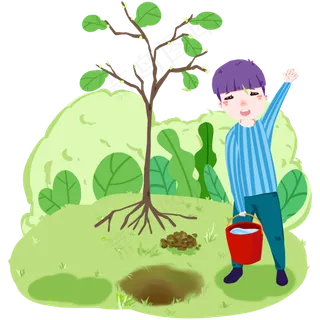 植树节浇水的小男孩