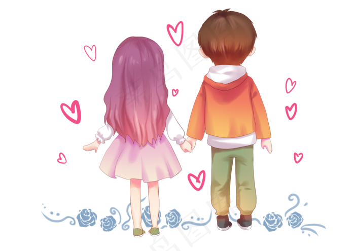 情人节浪漫情侣手牵手,免抠元素