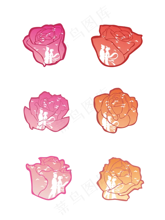 七夕情人节玫瑰花里的牛郎织女剪(2000X2000(DPI:96))ai矢量模版下载